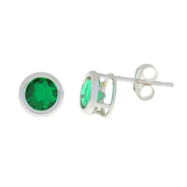14Kt White Gold Emerald Round Stud Earrings 14Kt White Gold Emerald Round Stud Earrings